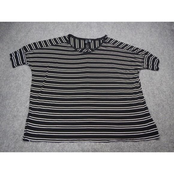 Cynthia Rowley Top Women Plus 2X Black White Striped Short Sleeve Soft 100%Rayon - Picture 1 of 9